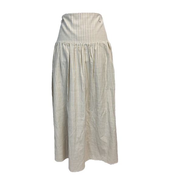Moon River Dresses & Skirts - Moon River Luminary Skirt sz Medium White Khaki Striped Long Pockets Boho Modest